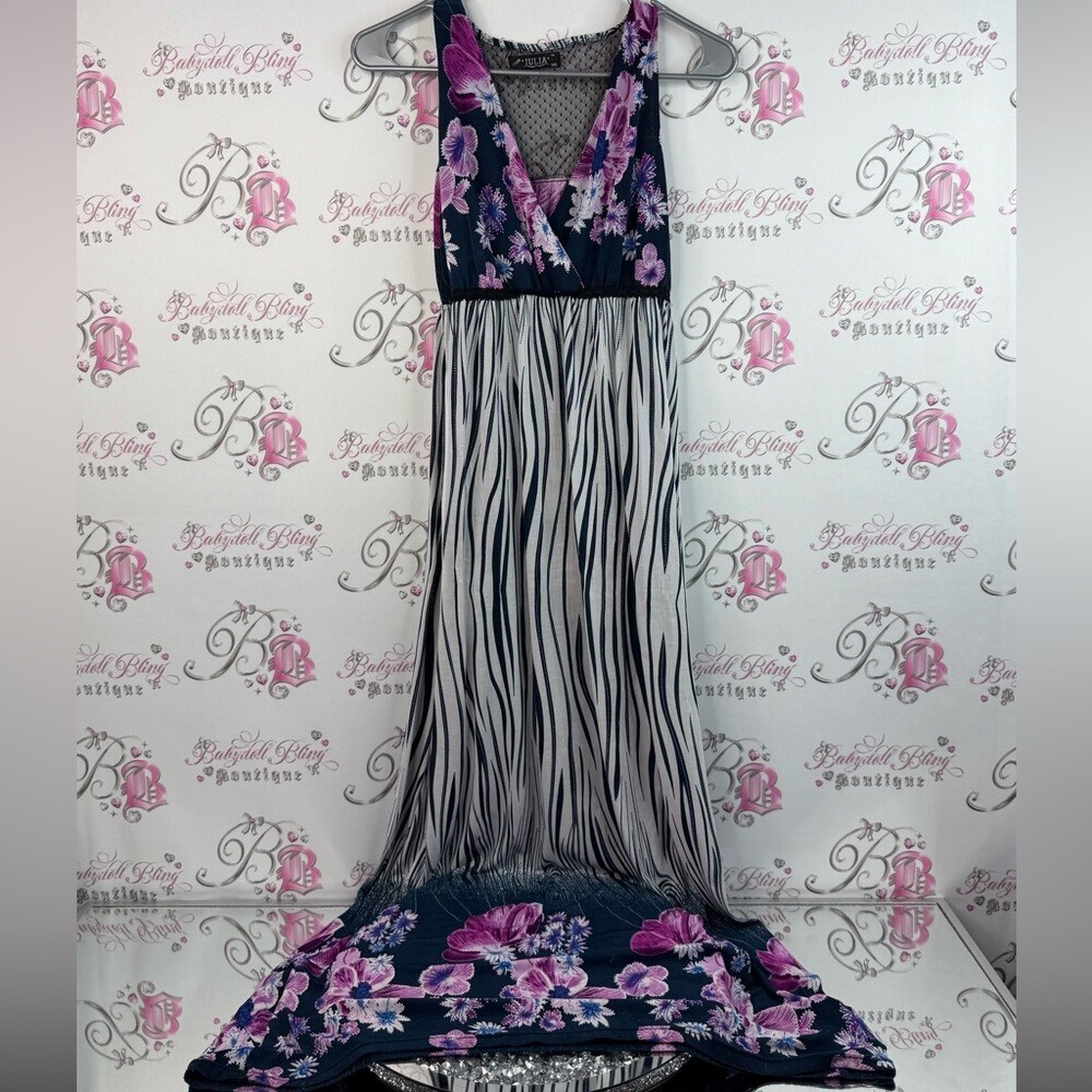 Julia dress long lace back zebra and flowers Floral and Striped Maxi Dress
